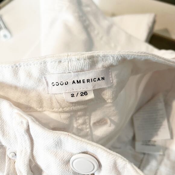 Good American Good Icon High Rise Frayed Hem Straight Jeans Cloud White 2 / 26 - Picture 2 of 10